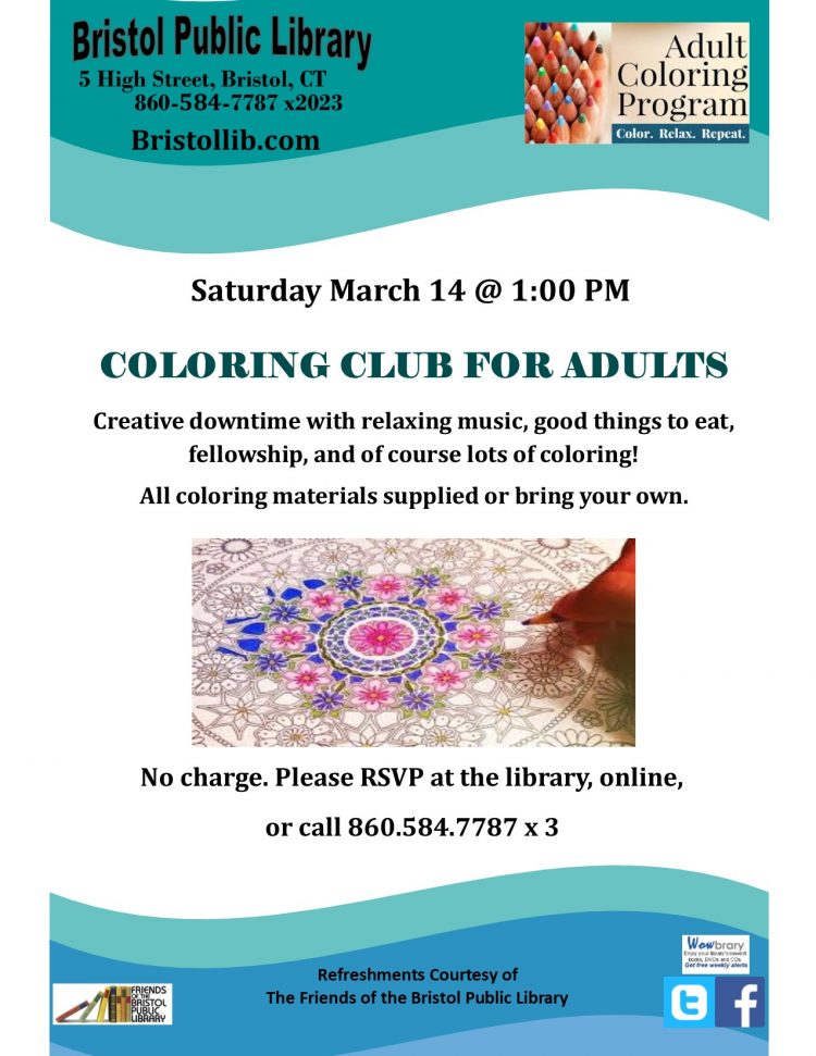 Coloring Club for Adults Bristol Public Library