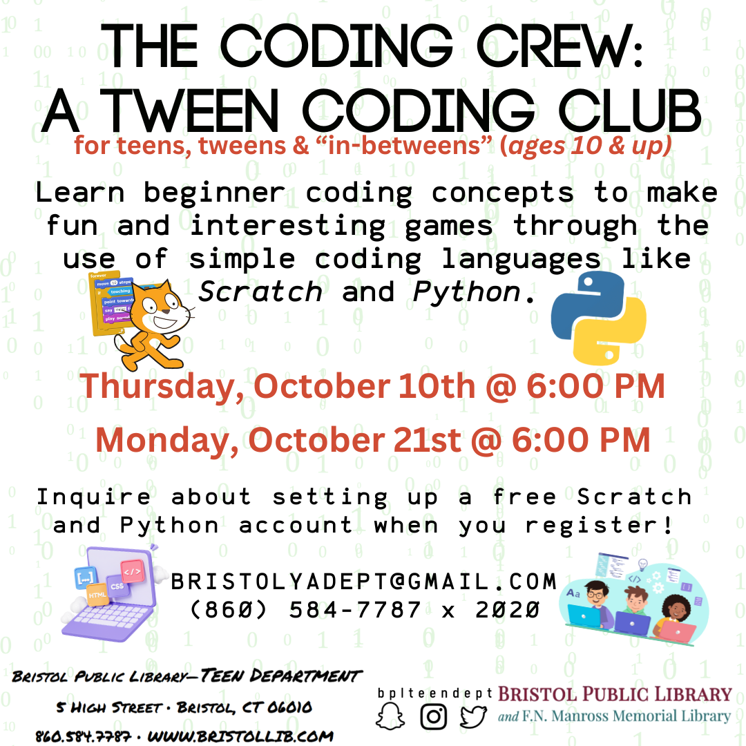 Flyer with coding language in the background with program information in the foreground. 