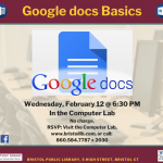 Google docs class flier. February 12 at 6:30 PM. Google docs logo.