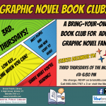 Flier for Graphic Novel Book Club at Bristol Public Library, Third Thursdays @ 6:30 PM.