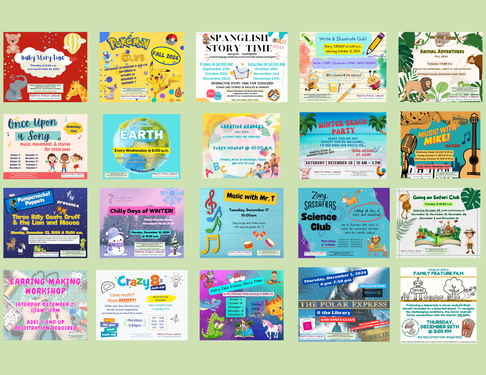 Collage of flyers for December 2024 library events