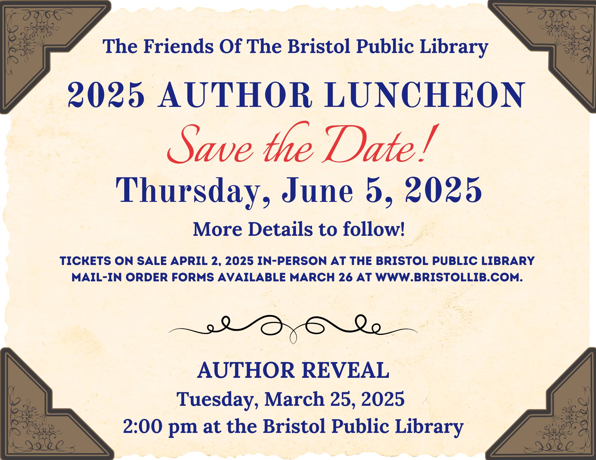 Photo of event - Friends' Author Luncheon 2025--Save the Date!