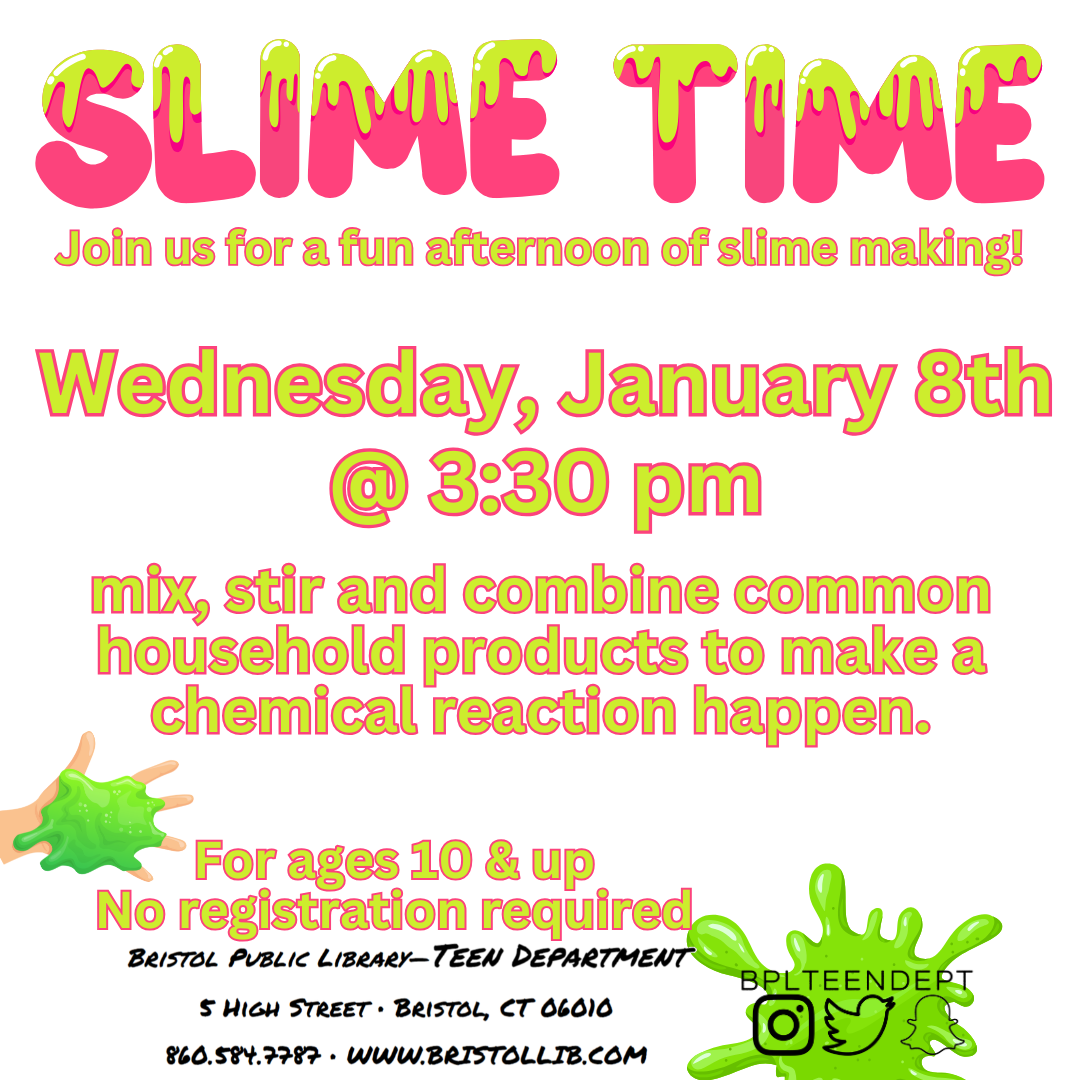 graphic of slime in the background and program details in the foreground