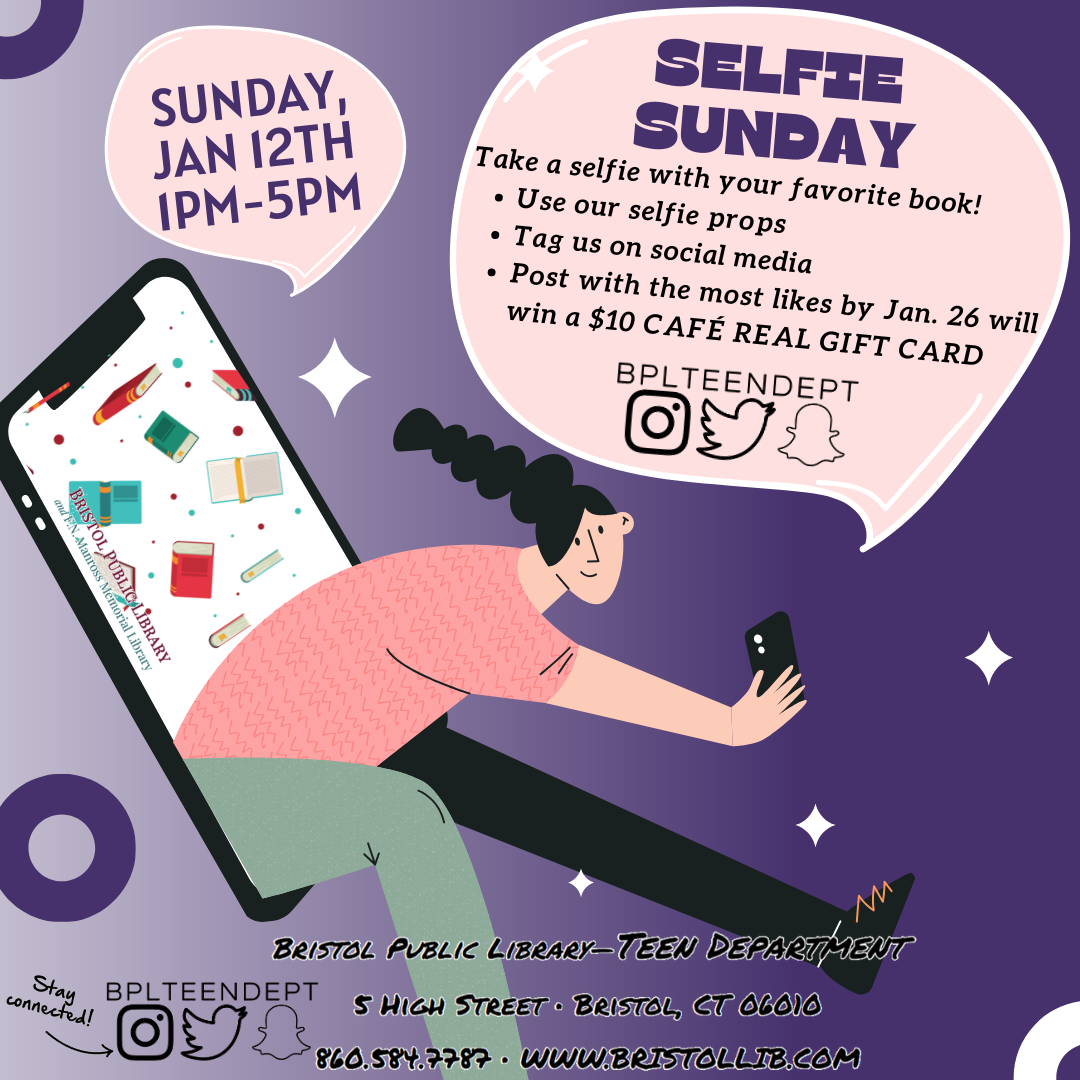 graphic of person taking a selfie in the background and program details in the foreground 