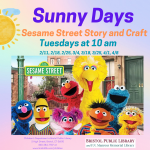 Sesame street puppets in front of street sign on pastel background.