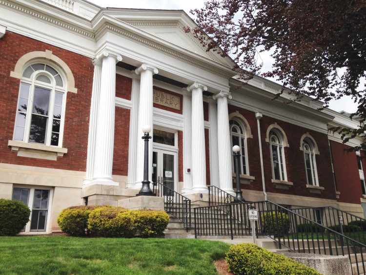 Photo of Main Entrance to Bristol Public Library. Palladian style with columns and stairs.