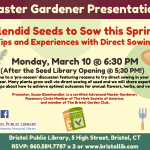 Flier for Direct Seed Sowing Workshop on March 10 @ 6:30 PM