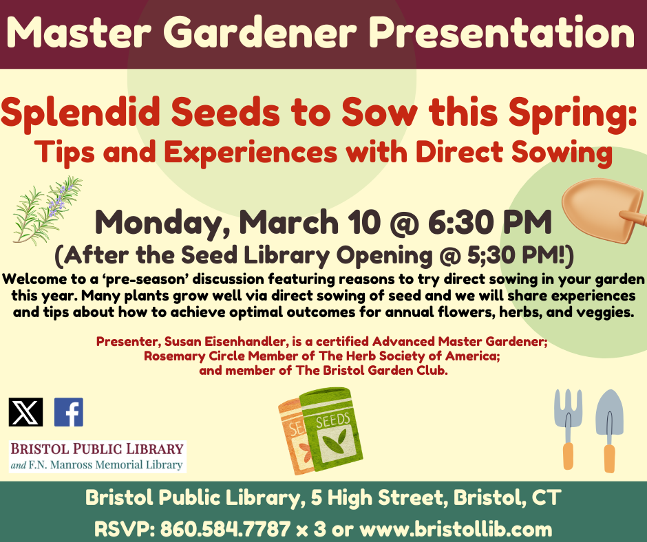 Flier for Direct Seed Sowing Workshop on March 10 @ 6:30 PM