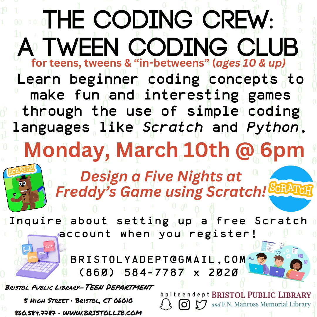 Graphic of promotional flyer with coding language in the background and program details in the foreground