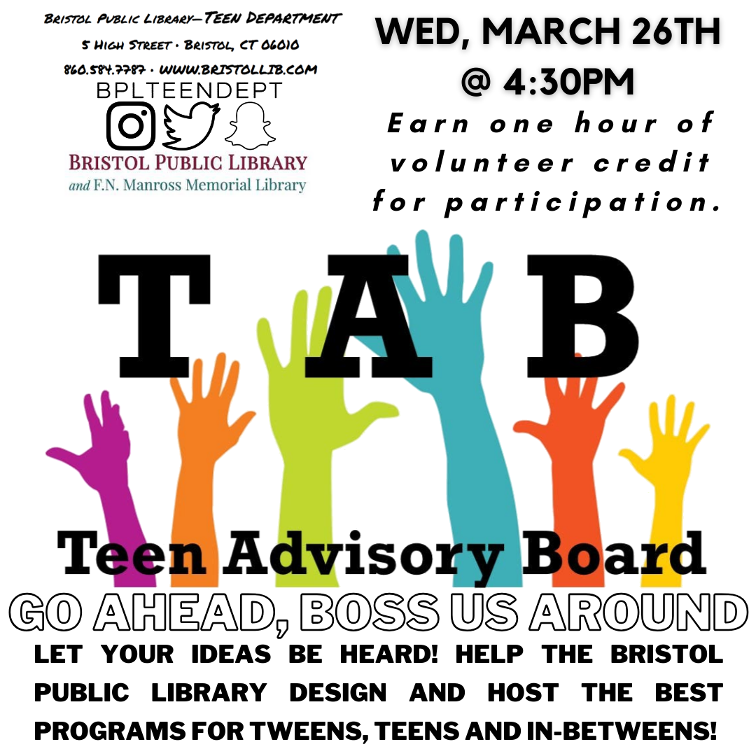 Graphic of flyer for TAB Meeting with multicolored hands in the background and program details in the foreground