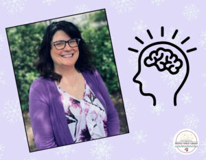 A photo of the presenter and a simple graphic of a brain.
