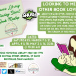 A flyer showing a person reading and a -shush- graphic.