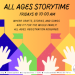 Colorful houses with flags on orange background with children's hands in front under black text.