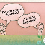 A Spanish-speaking and an English-speaking stick figure talking.