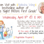 White flyer with black text and photograph of smiling gray-haired woman at top right and illustration of child at bottom left.