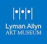 Logo of Lyman Allyn Art Museum featuring a blue background with white text and abstract design elements.