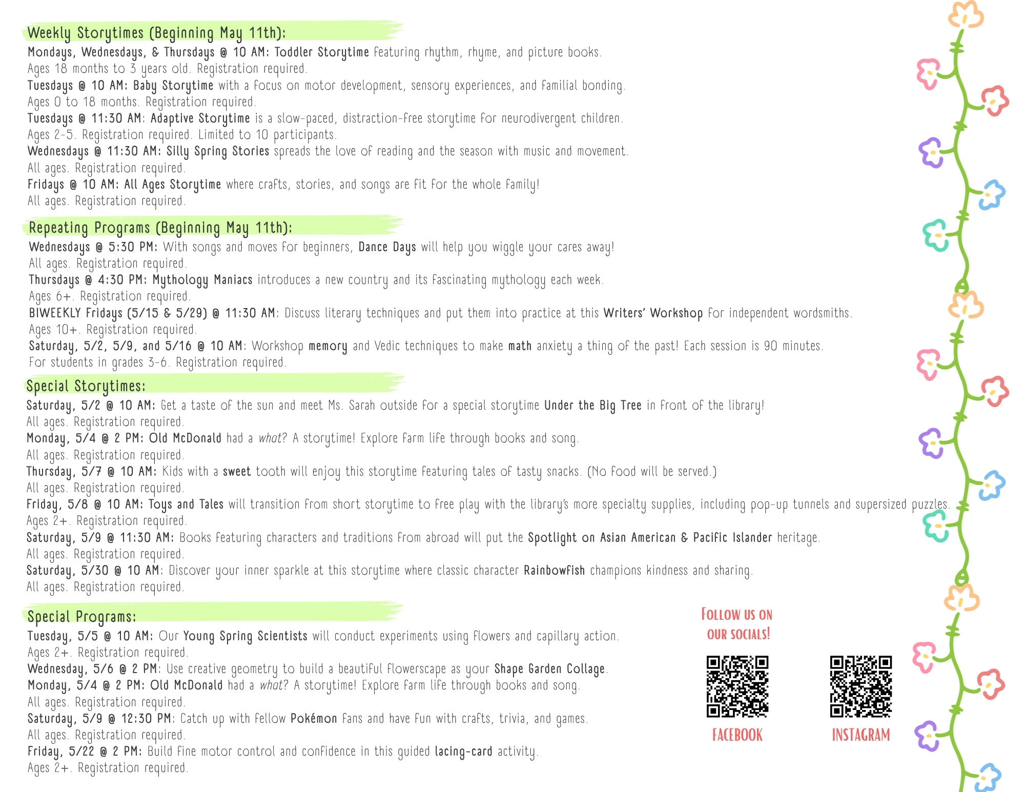 May 2026 Calendar Descriptions