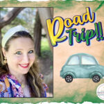 A photo of the speaker, along with a green car and the words, "Road Trip!!"