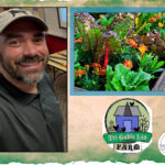 A photo of the presenter, along with a container garden and the farm logo.