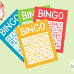 Colored bingo cards, along with a clock showing 2:00 o'clock.