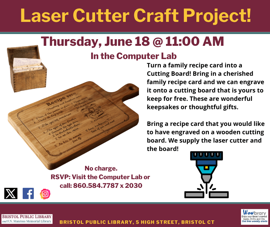 Thumbnail - Laser Cutter Project: Recipe Card Engraved on Cutting Board