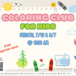 Crayons surround tan paper with pink, green, and blue text.