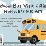 Cloudy background with school bus at right and dark text above.