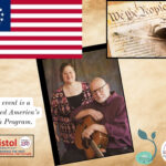 The 250th flag, the Constitution, and the two musicians with a guitar.