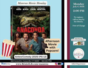 A photo of the movie cover showing four people running in front of a huge anaconda.