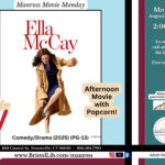 The movie cover showing Ella McCay along with a box of popcorn.