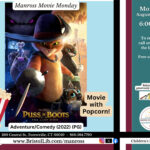 A picture of the movie cover of the cat and friends, along with a bucket of popcorn.