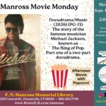 A flyer of the movie cover showing Michael Jackson, along with a bucket of popcorn and movie description.