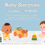 Two babies play with toys on floor under white text.