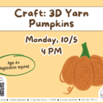 Yellow flyer with illustrated pumpkin under brown text.