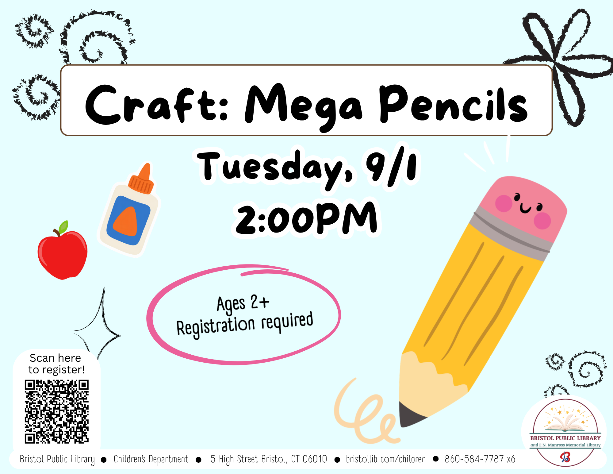 Large yellow pencil on blue background at right of black text.