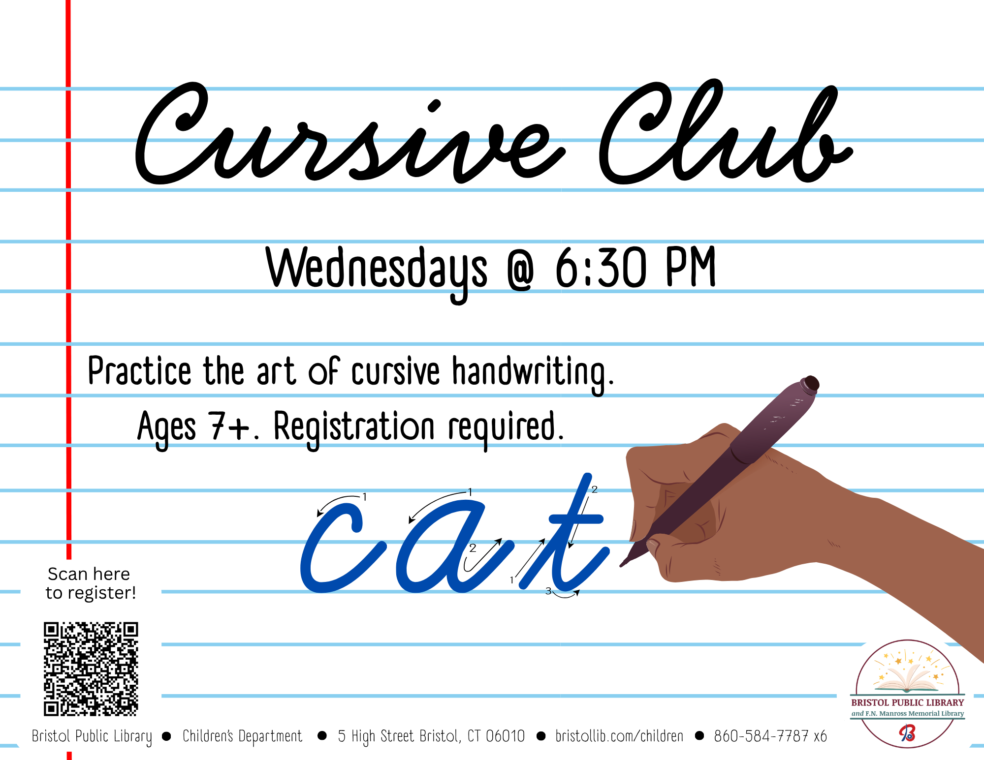 Hand holding pen writes cursive under black text.