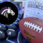 A photo of a football and the Bell City Broncos logo.