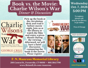 A program flyer showing the book cover and the movie promo.