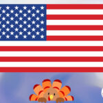 The American Flag with a turkey peeking out.