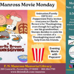 A flyer of the movie showing Charlie Brown and Snoopy around a Thanksgiving table.
