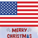 An American flag and a Merry Christmas sign.