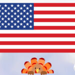 An American flag and a turkey.