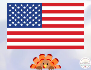 An American flag and a turkey.