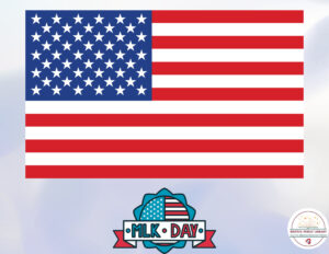An American flag and an MLK Day banner