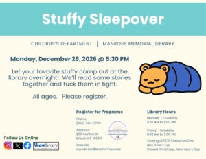 A flyer showing a stuffed animal in a sleeping bag.