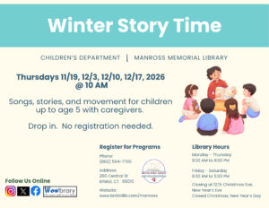 A flyer showing an adult reading to four children.